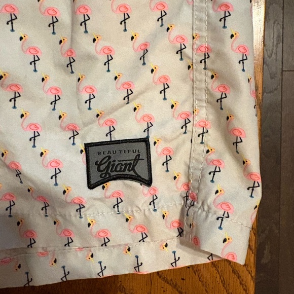 Goodfellow & Co Flamingo Pattern Swim Trunks - Cream and Pink - Picture 2 of 4